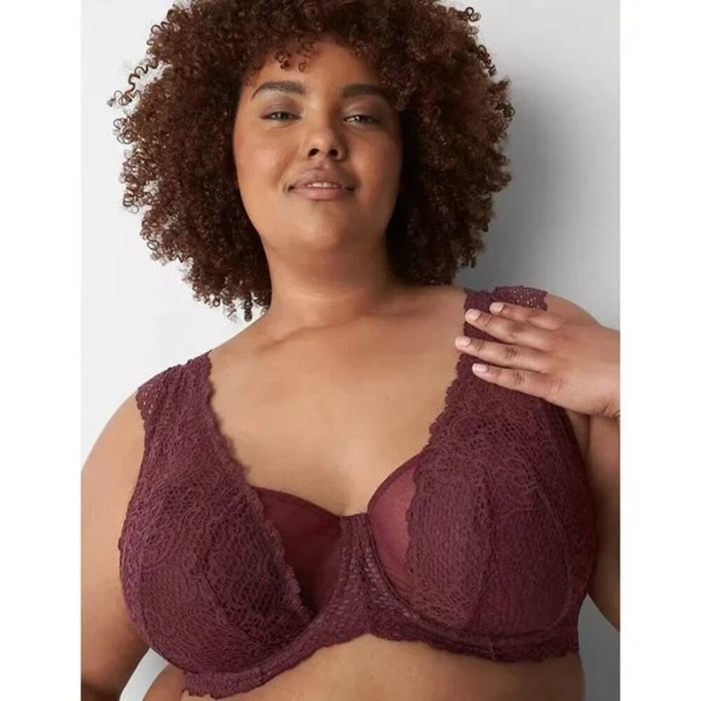 Lane Bryant Cacique 40D Maroon Unlined Layered Cap Sleeve Balconette Bra